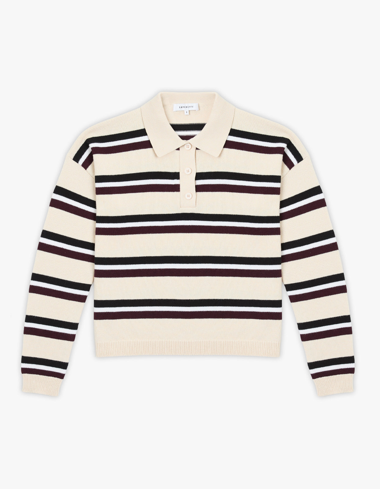 Hannah Knit Polo Jumper - Ivory Stripe