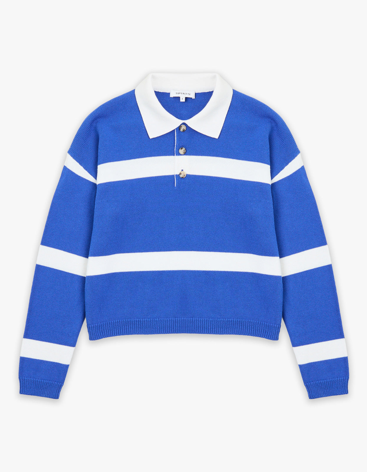 Hailey Knit Polo Jumper - Blue/White Stripe