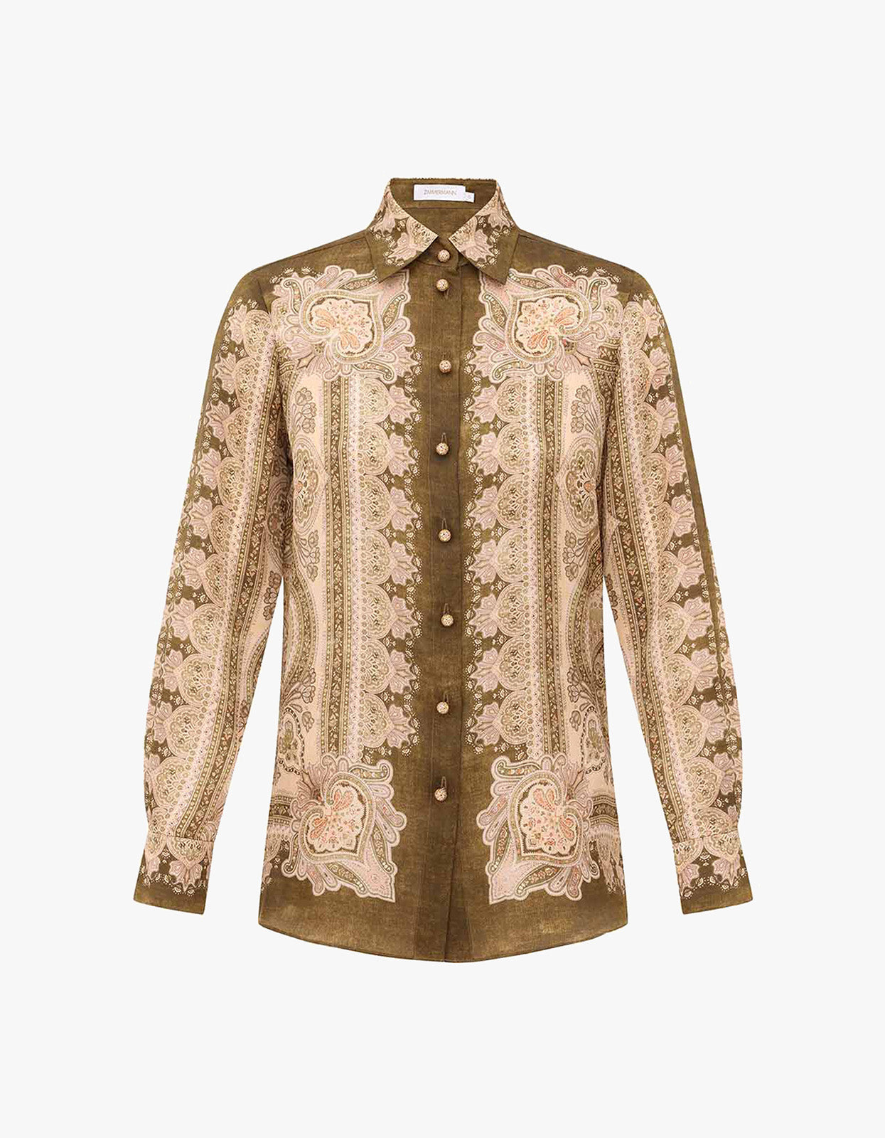 Luna Satin Shirt - Olive Perla Paisley