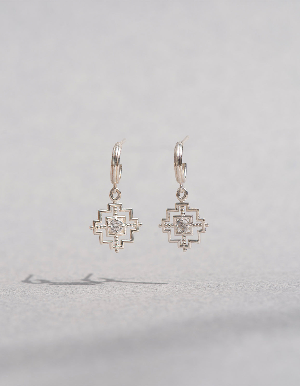 Centered Earrings - Sterling Silver With White Zircon