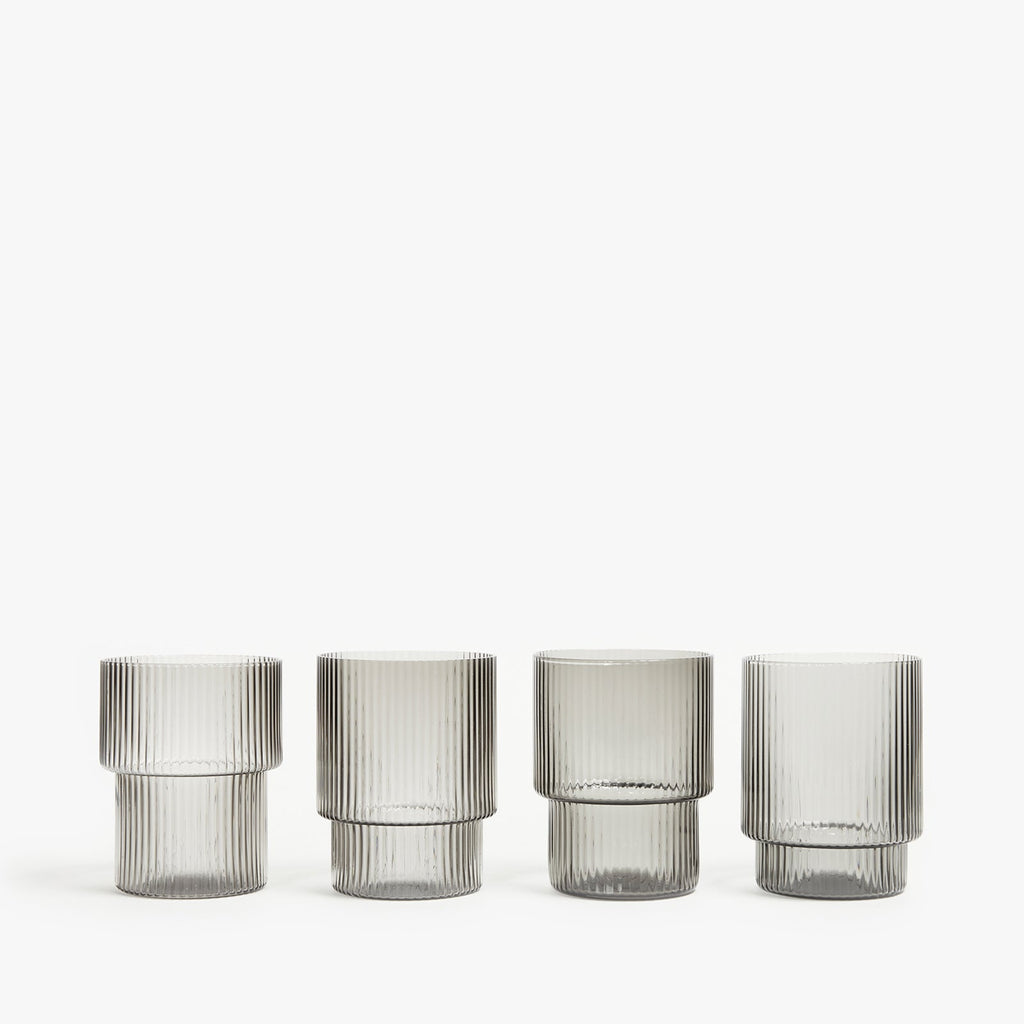 Ferm Living - Ripple Long Drink Glasses Set of 4 Smoked Grey