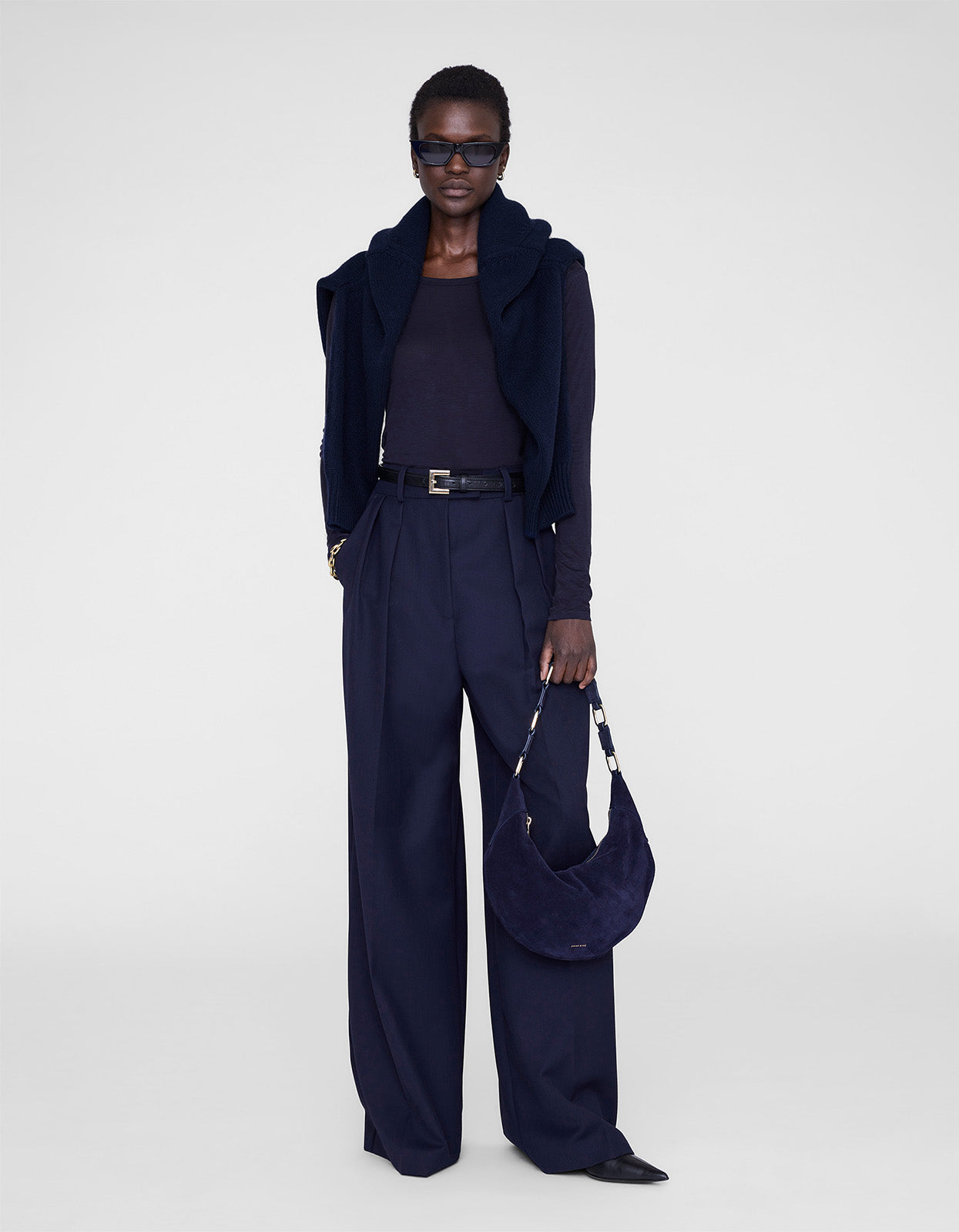 Kate Hobo Bag - Navy Suede