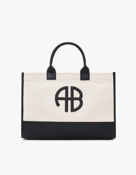 Medium Lara Tote - Natural Canvas With Black