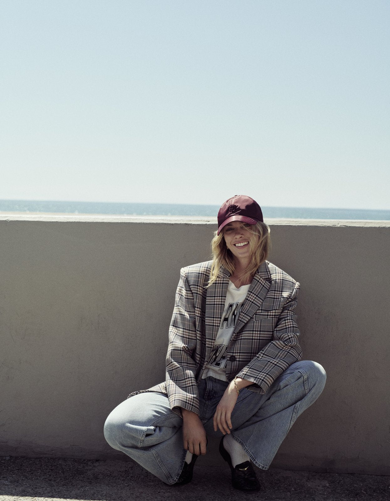 Anine Bing Quinn Blazer Beige And Navy Checks lifestyle