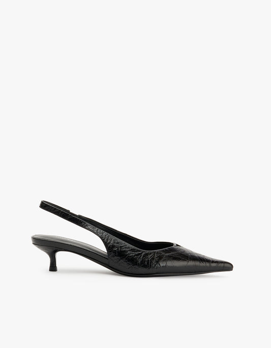Evette Heel - Black Oily Crinkle Leather
