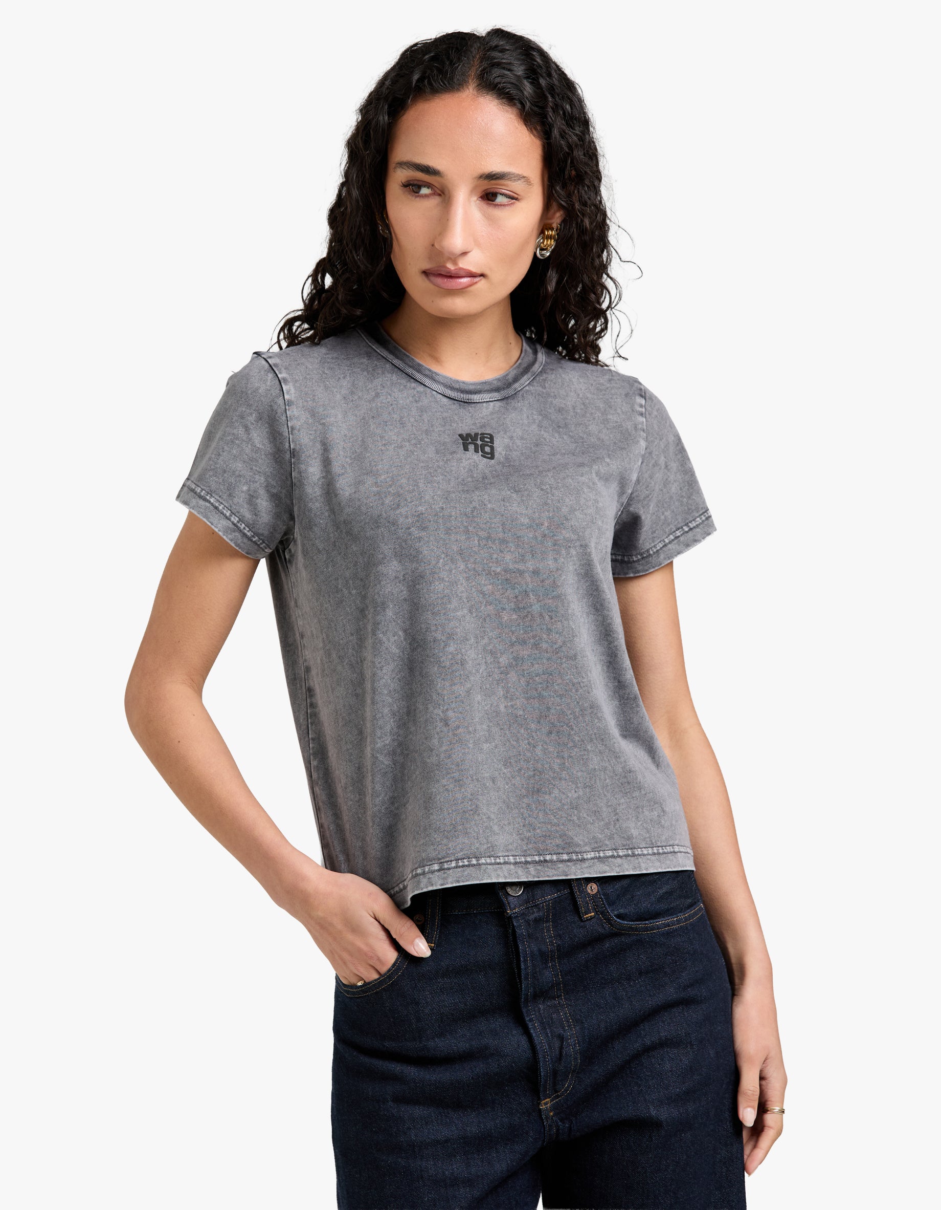 Essential Jsy Shrunken Tee W/ Puff Logo - Washed Granite Essential Jsy Shrunken Tee W/ Puff Logo - Washed Granite