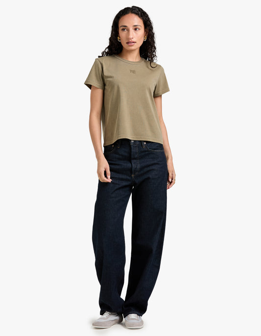 Essential Jsy Shrunken Tee W/ Puff Logo - Washed Walnut