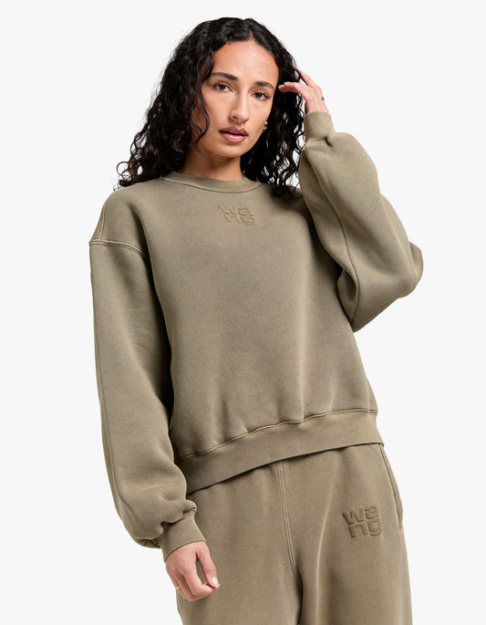 Essential Terry Crew Sweatshirt W Puff Paint Logo - Washed Walnut