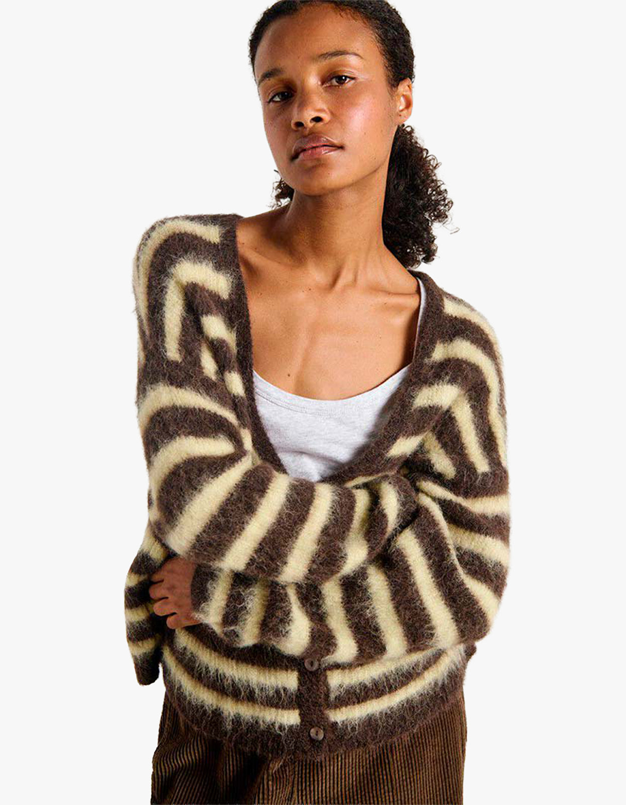 Womens Cardigan Nenybay - Root Striped Soy