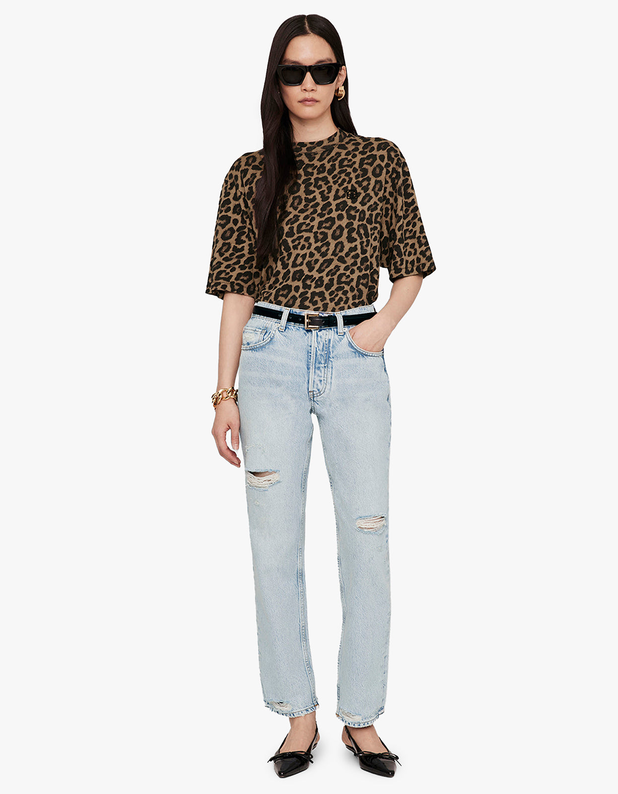 Anine Bing - Avi Tee - Black And Brown Leopard | Superette