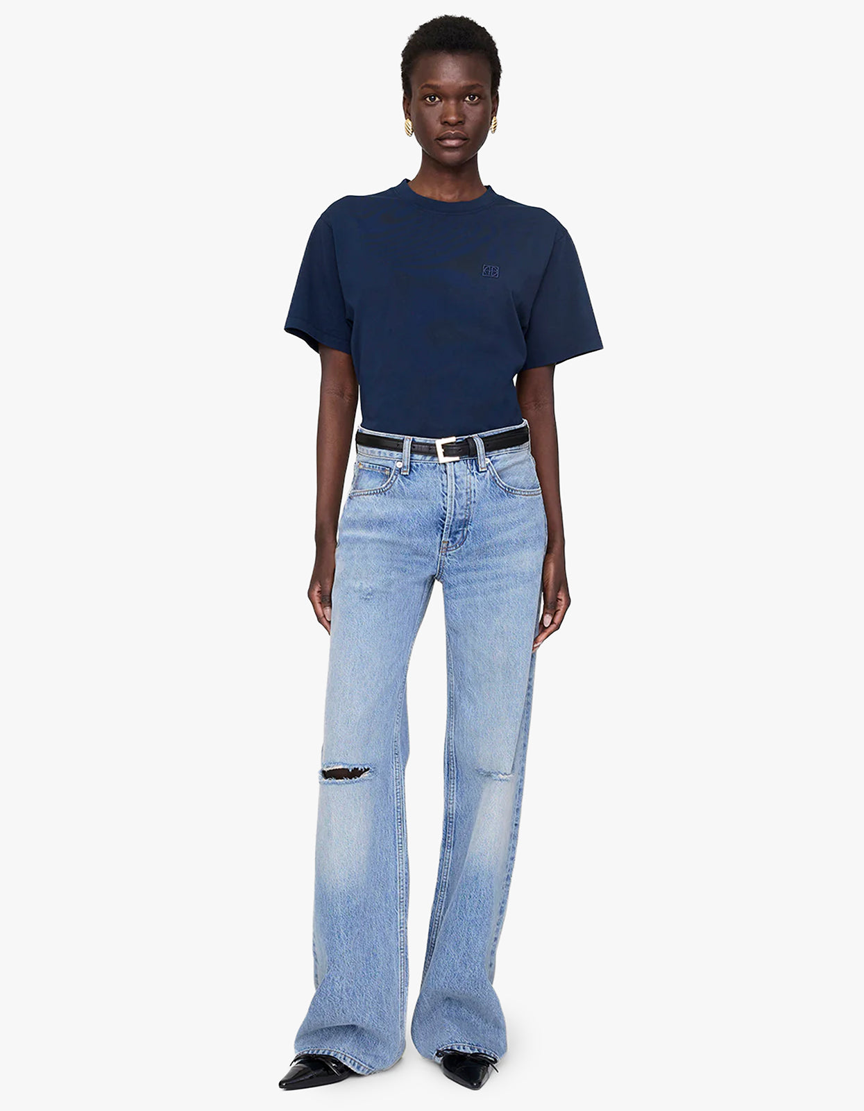 Lili Tee Framed Monogram - Washed Navy