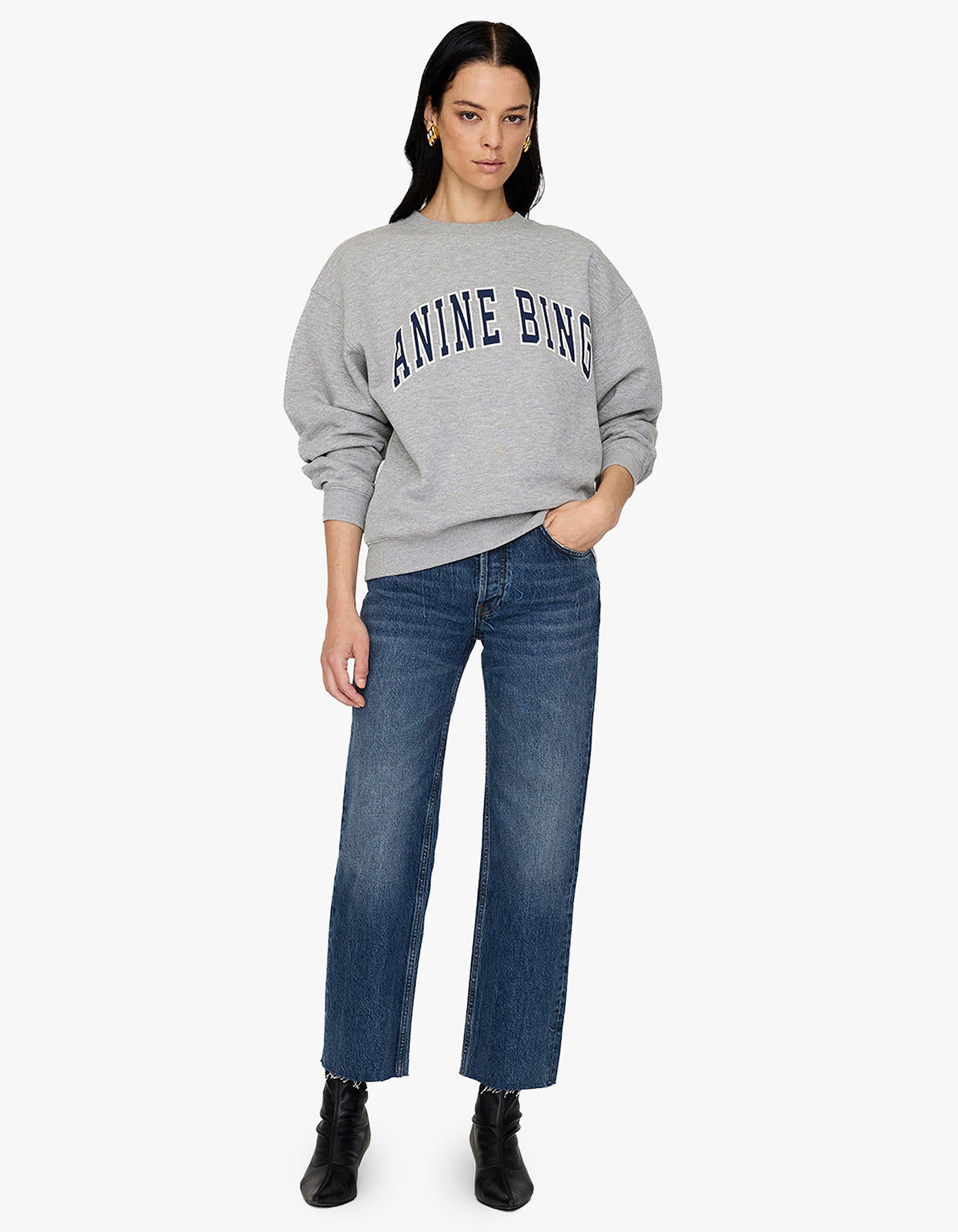 Spencer Sweatshirt Anine Bing - Medium Heather Grey With Navy