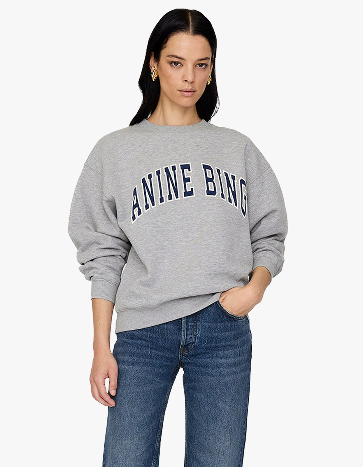 Spencer Sweatshirt Anine Bing - Medium Heather Grey With Navy