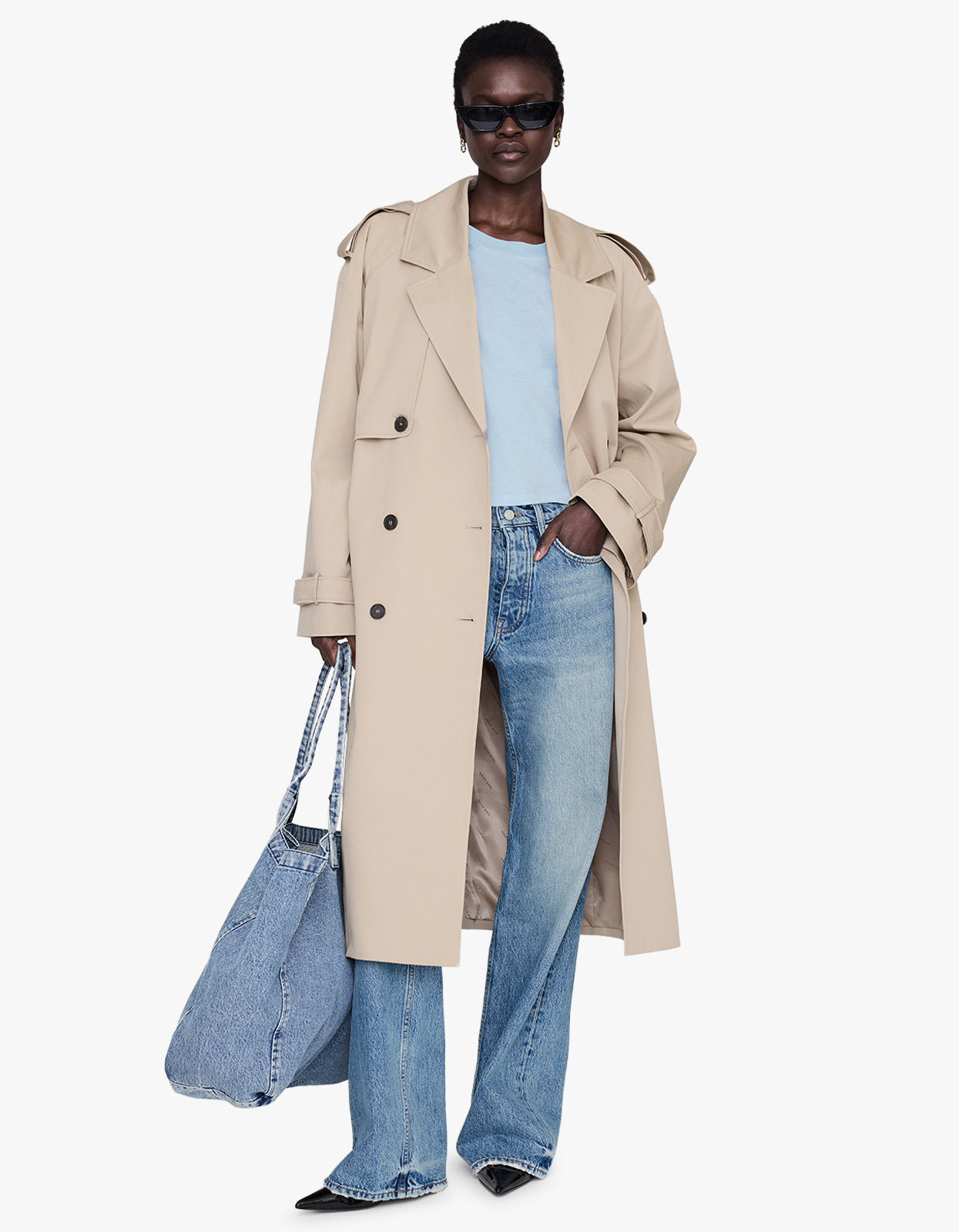 Johnny Cropped Tee Framed Monogram - Pale Blue