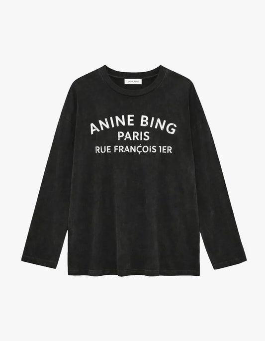 Ivan Long Sleeve Paris Stencil - Washed Black