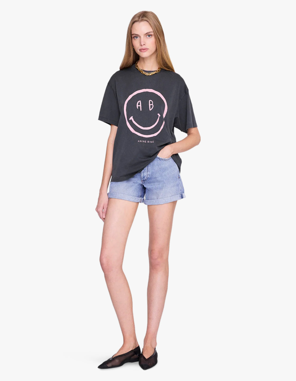 Anine Bing - Cade Tee Smiley Washed Grey | Superette