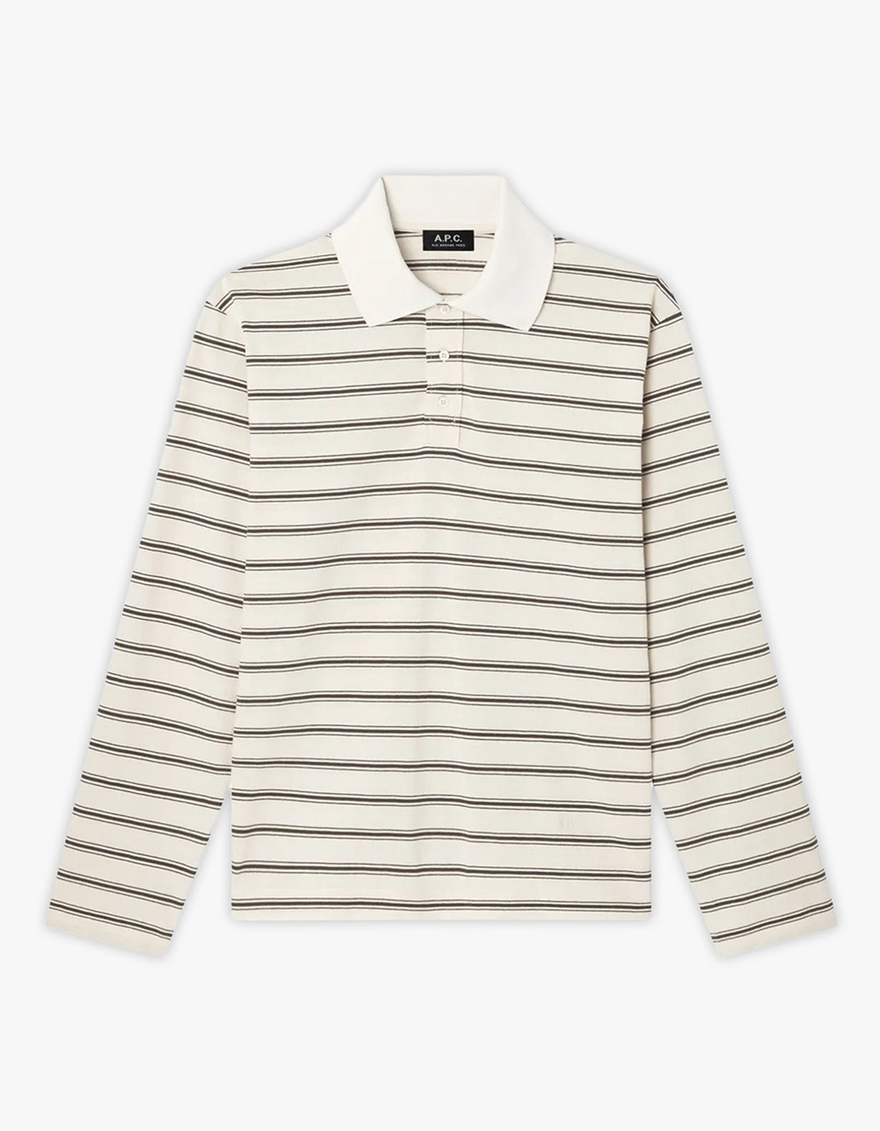 Striped Long Sleeve Polo Shirt - AAD Ecru