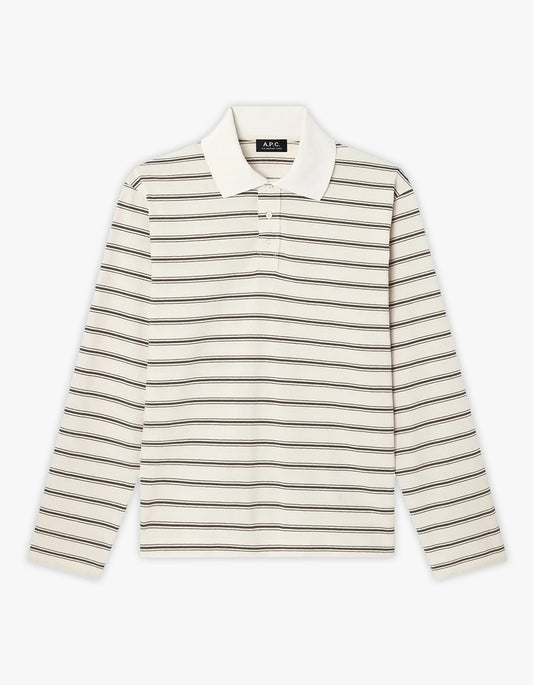 Striped Long Sleeve Polo Shirt - AAD Ecru