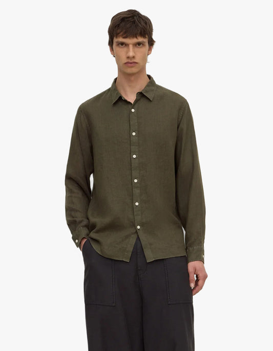 Everyday Mens Linen Long Sleeve Shirt - Dark Military