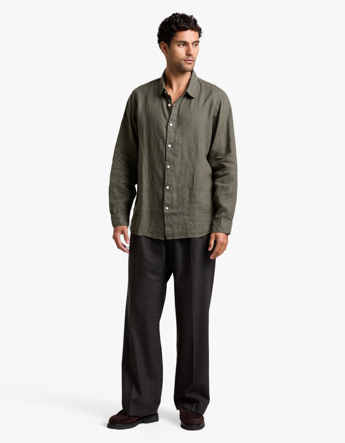 Everyday Mens Linen Long Sleeve Shirt - Dark Military