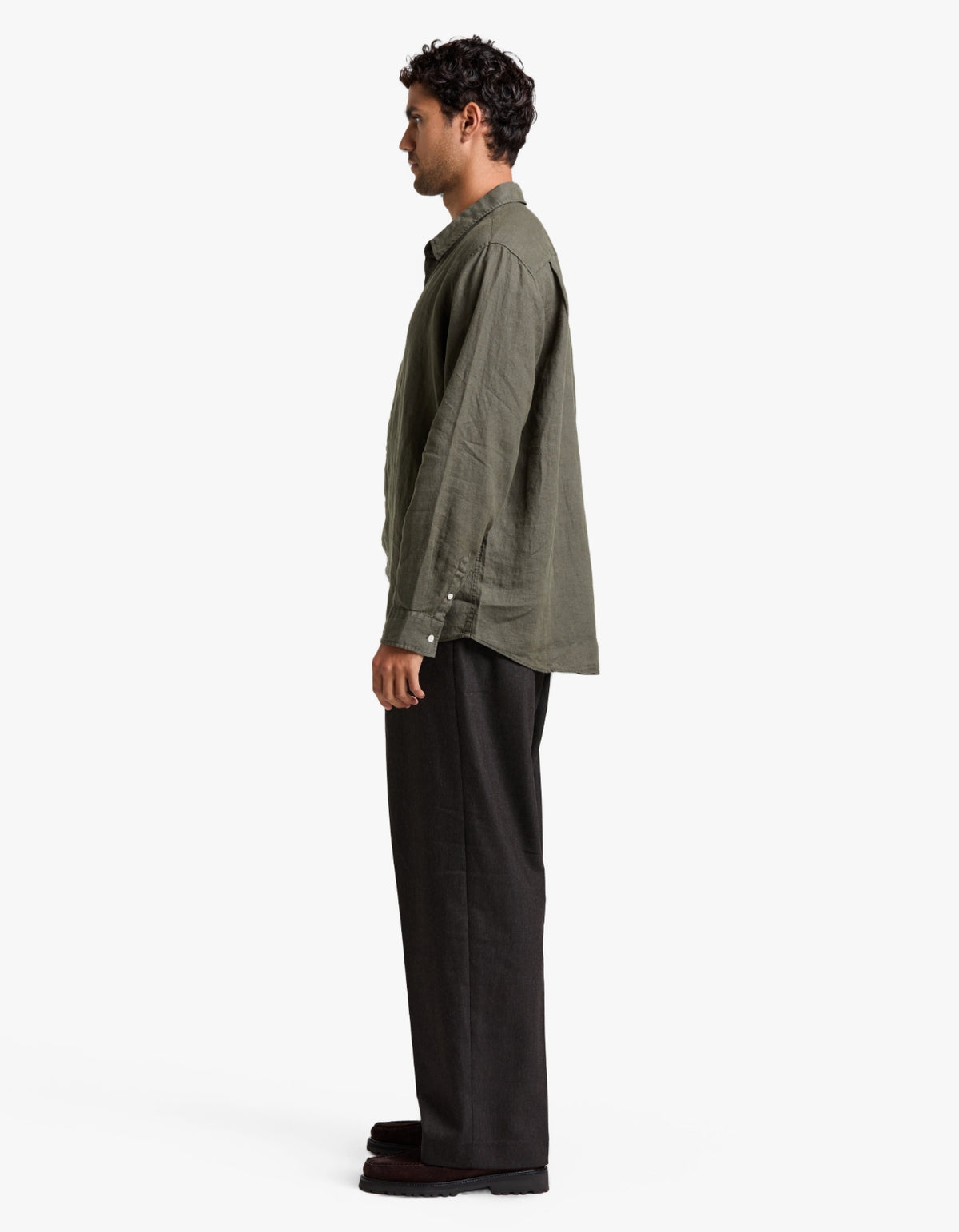 Everyday Mens Linen Long Sleeve Shirt - Dark Military