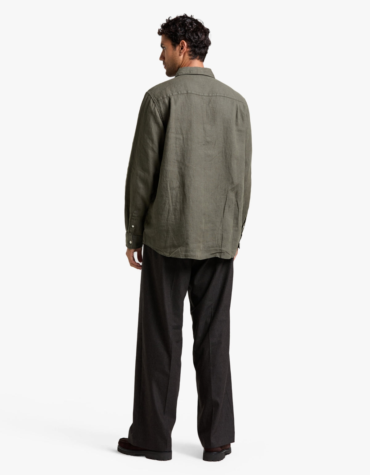 Everyday Mens Linen Long Sleeve Shirt - Dark Military