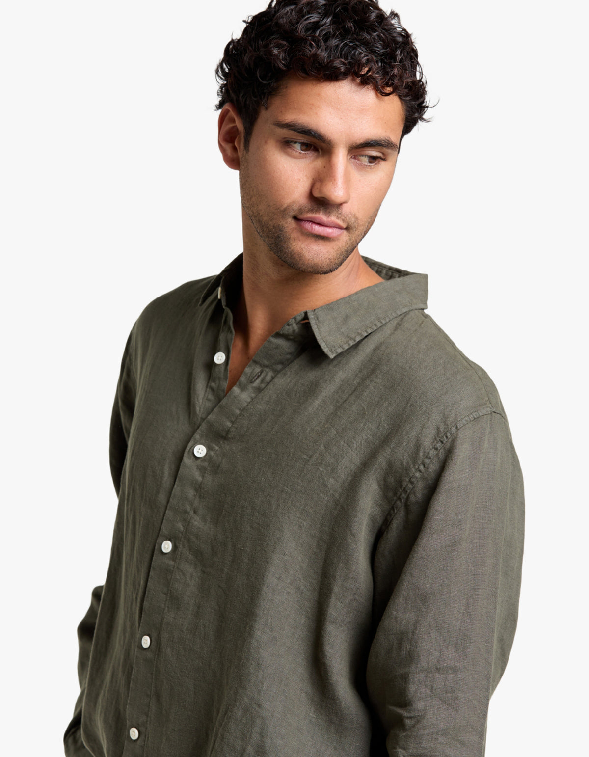 Everyday Mens Linen Long Sleeve Shirt - Dark Military