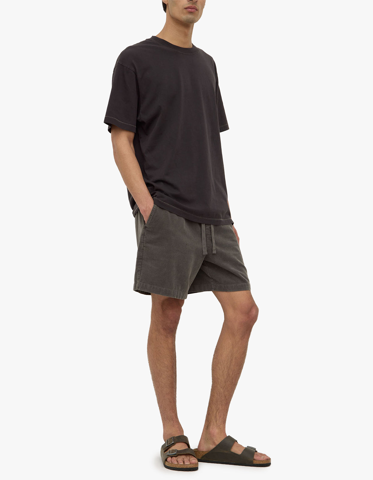 Kit Contrast Stitch Tee - Washed Black/Putty