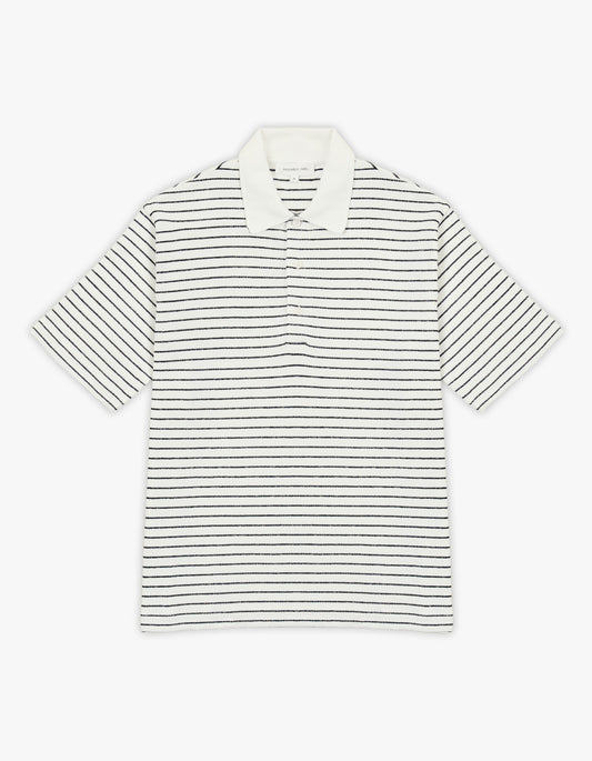 Volley Stripe Short Sleeve Polo - Antique White/True Navy