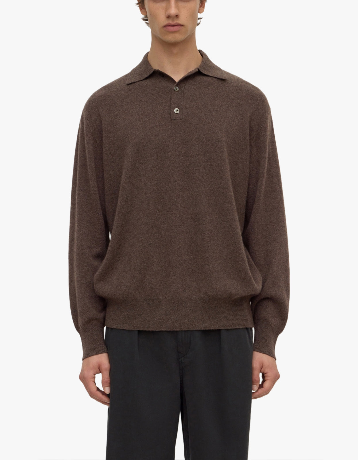 Mens Cashmere Polo - Ganache Marle