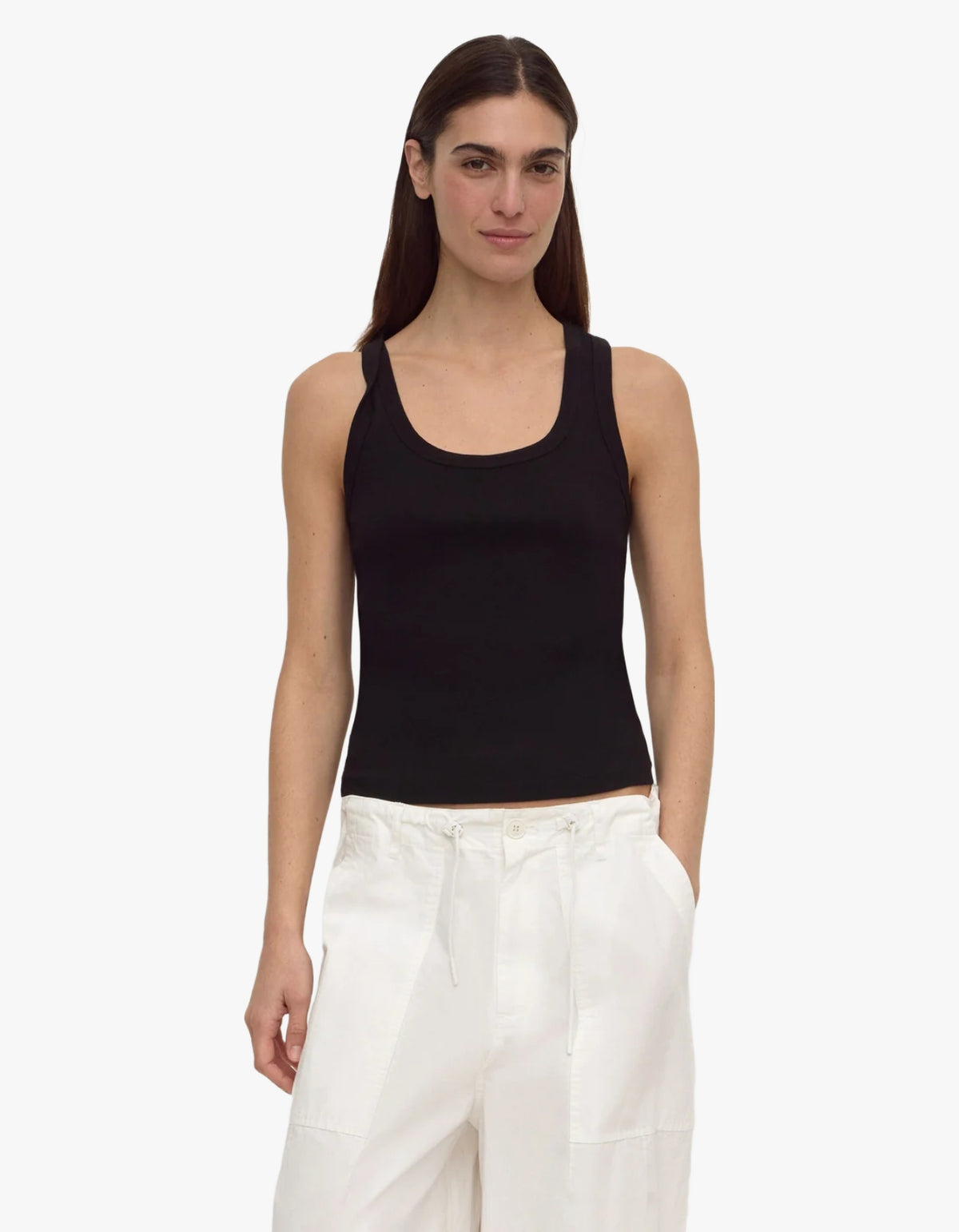 Robyn Scoop Neck Rib Tank - Black