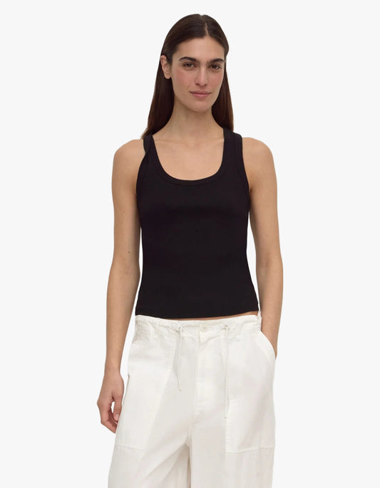 Robyn Scoop Neck Rib Tank - Black