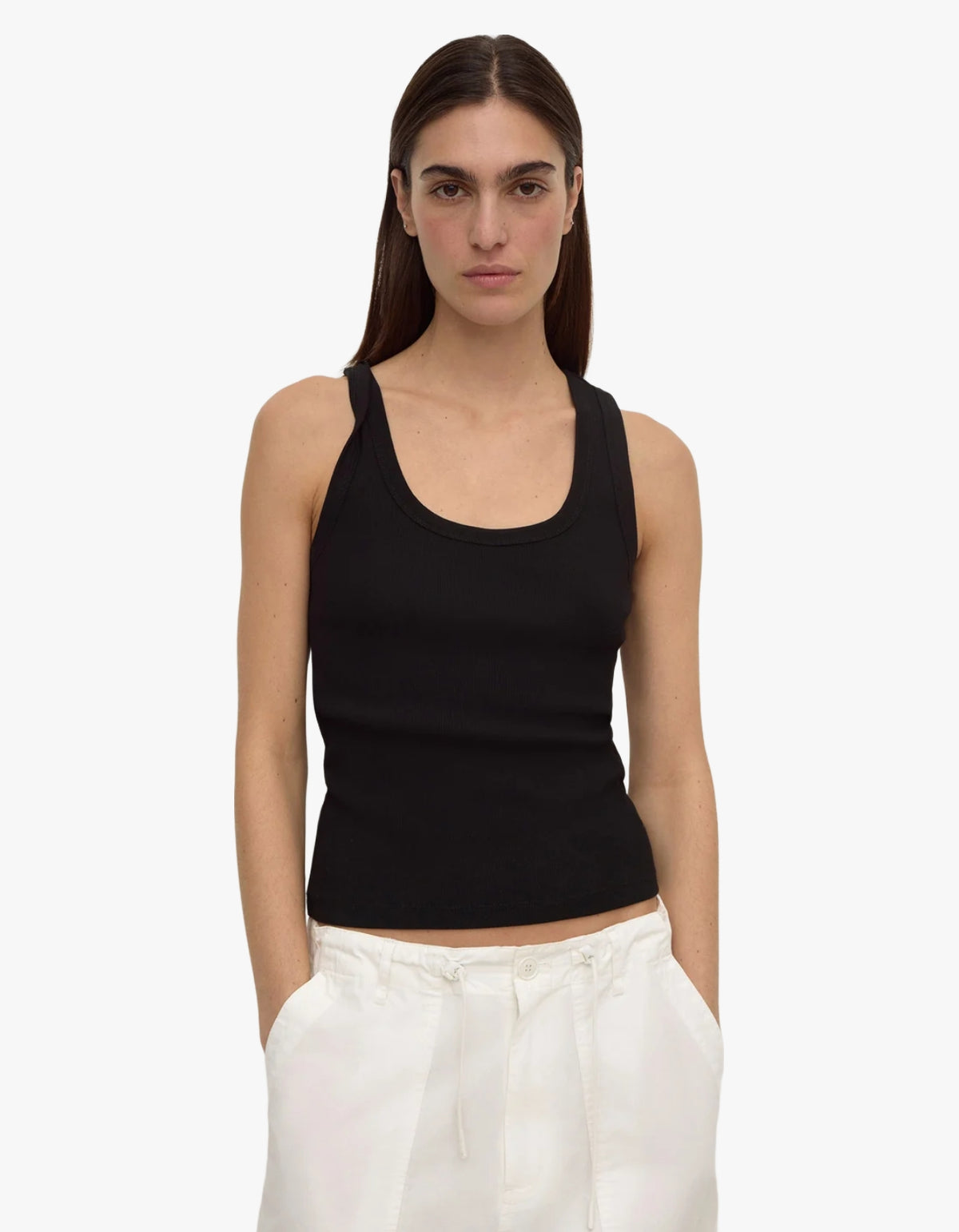 Robyn Scoop Neck Rib Tank - Black
