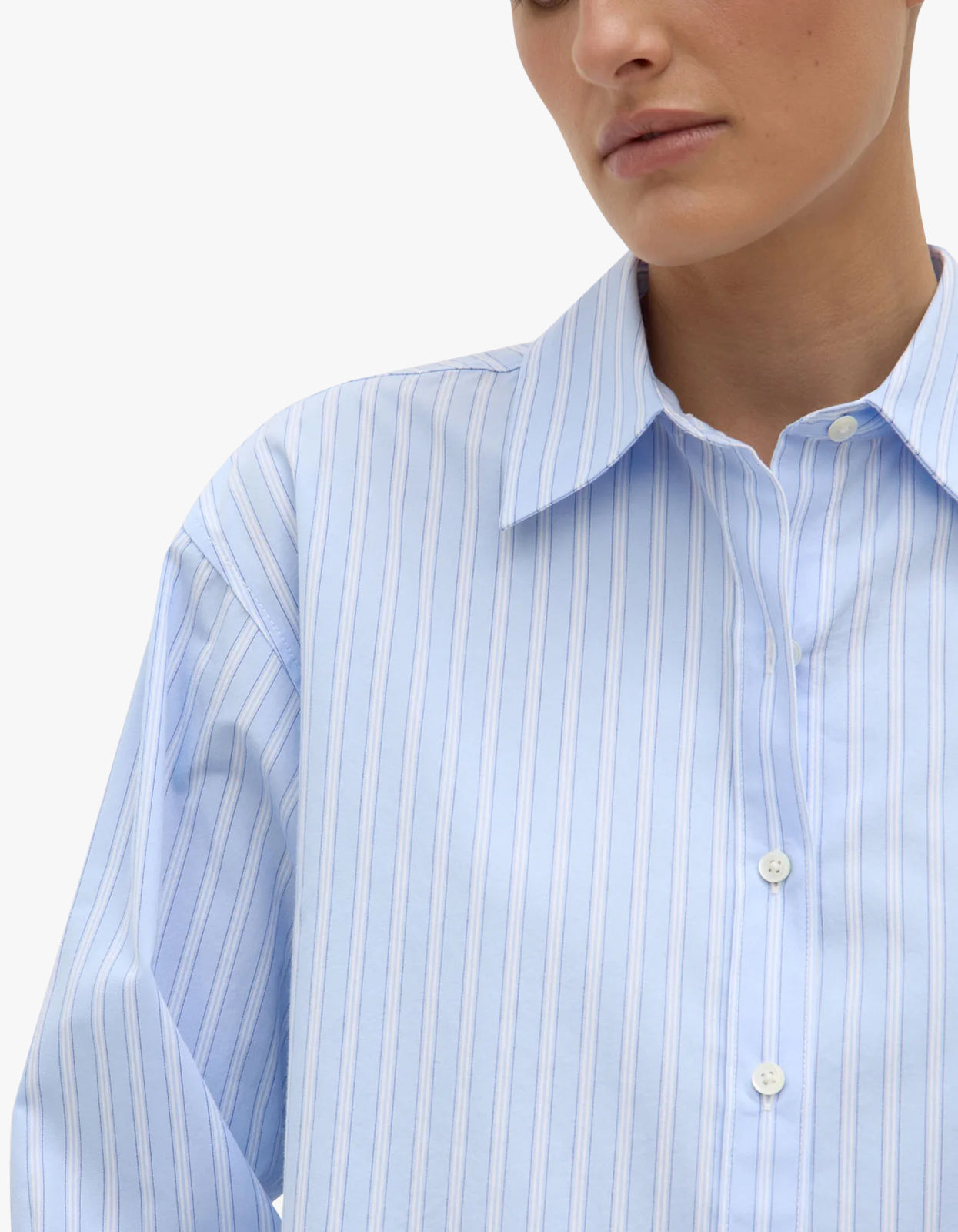 Tessa Poplin Cropped Long Sleeve Shirt Blue Stripe - Bluestripe