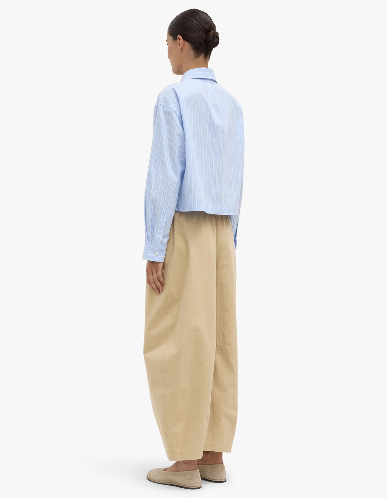 Tessa Poplin Cropped Long Sleeve Shirt Blue Stripe - Bluestripe