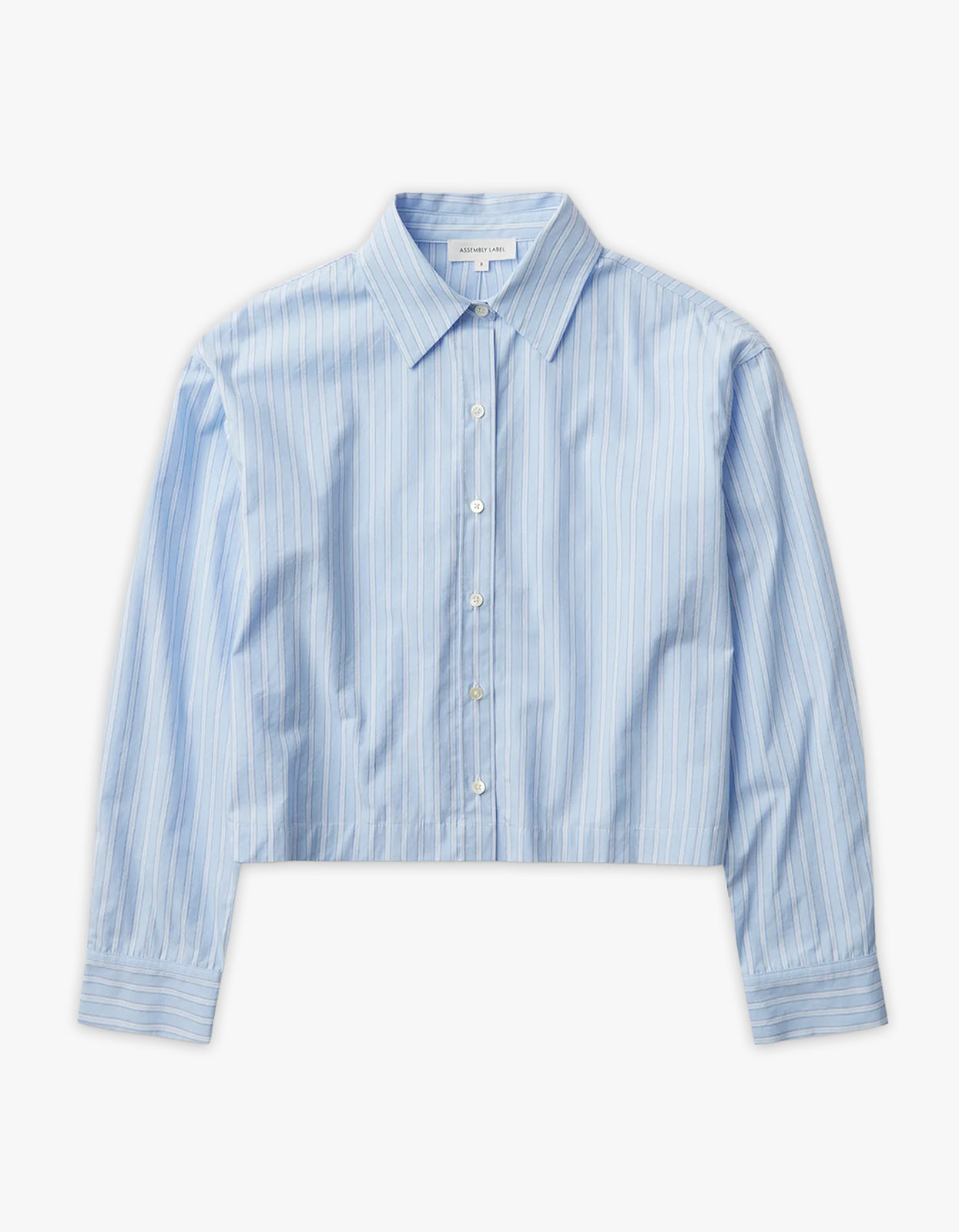 Tessa Poplin Cropped Long Sleeve Shirt Blue Stripe - Bluestripe
