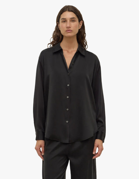 Pippa Silk Long Sleeve Shirt - Black