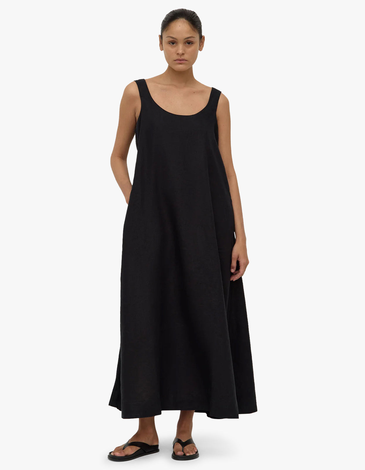 Maree Linen Midi Dress - Black