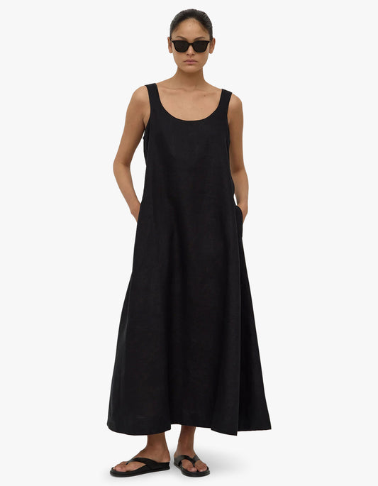 Maree Linen Midi Dress - Black