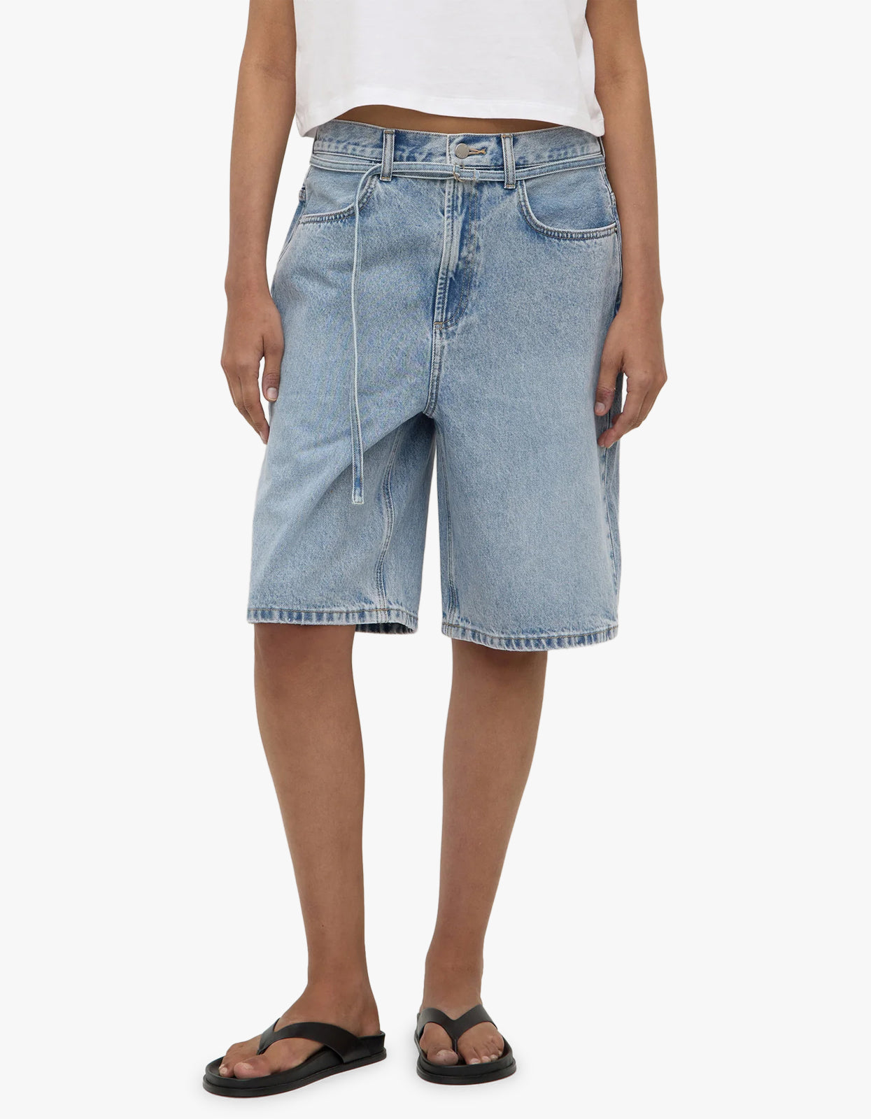 Loose Fit Long Denim Short - Mid Stone Wash