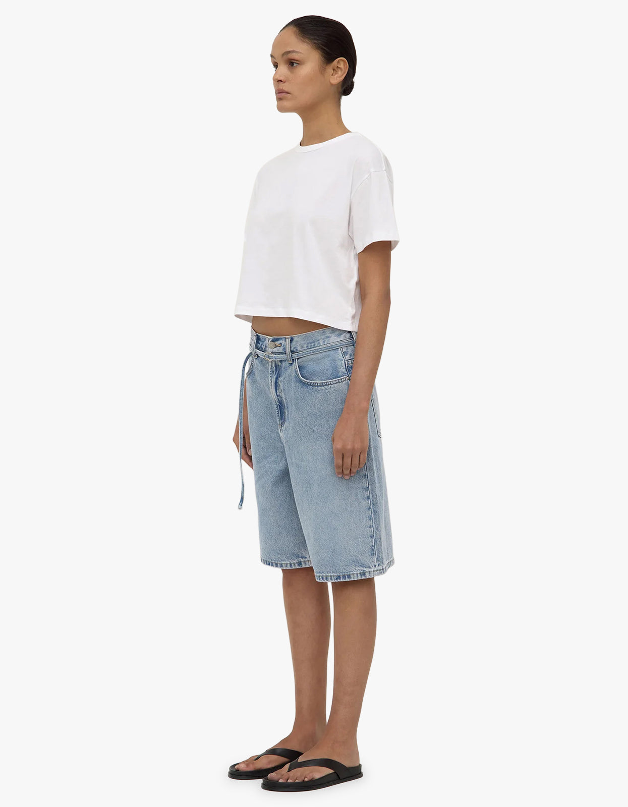 Loose Fit Long Denim Short - Mid Stone Wash