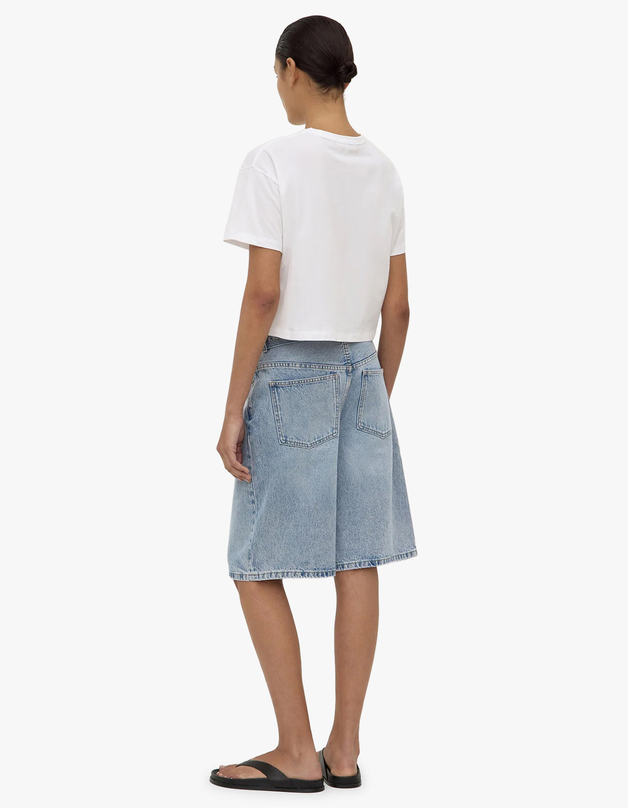 Loose Fit Long Denim Short - Mid Stone Wash