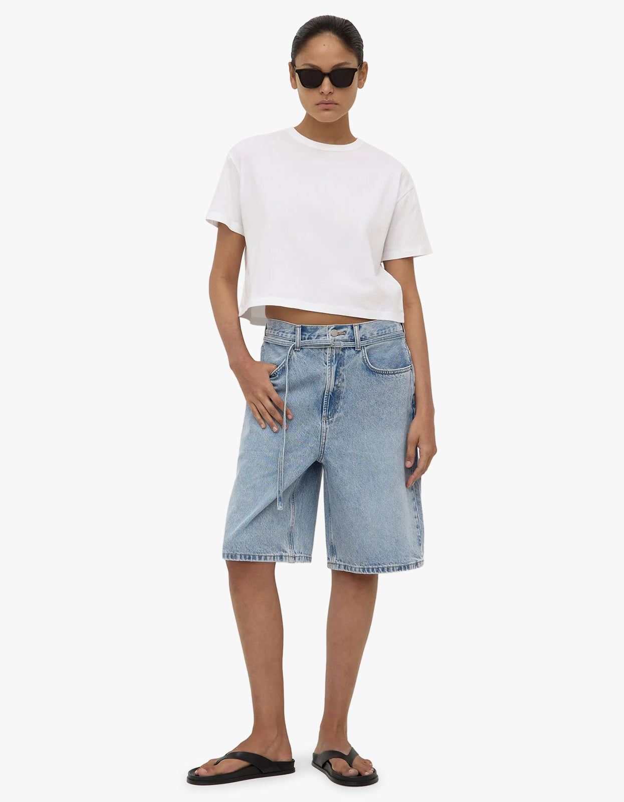 Loose Fit Long Denim Short - Mid Stone Wash