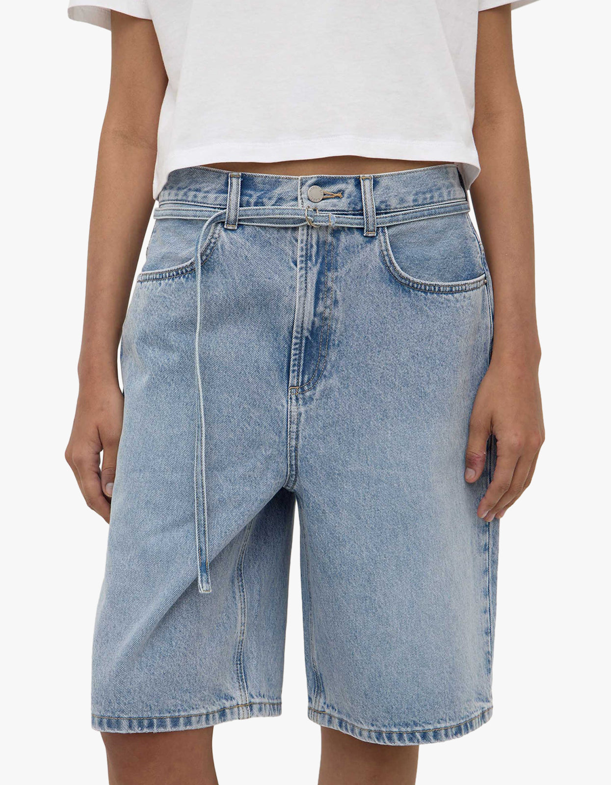 Loose Fit Long Denim Short - Mid Stone Wash