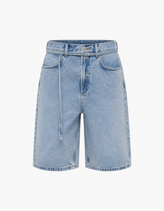 Loose Fit Long Denim Short - Mid Stone Wash
