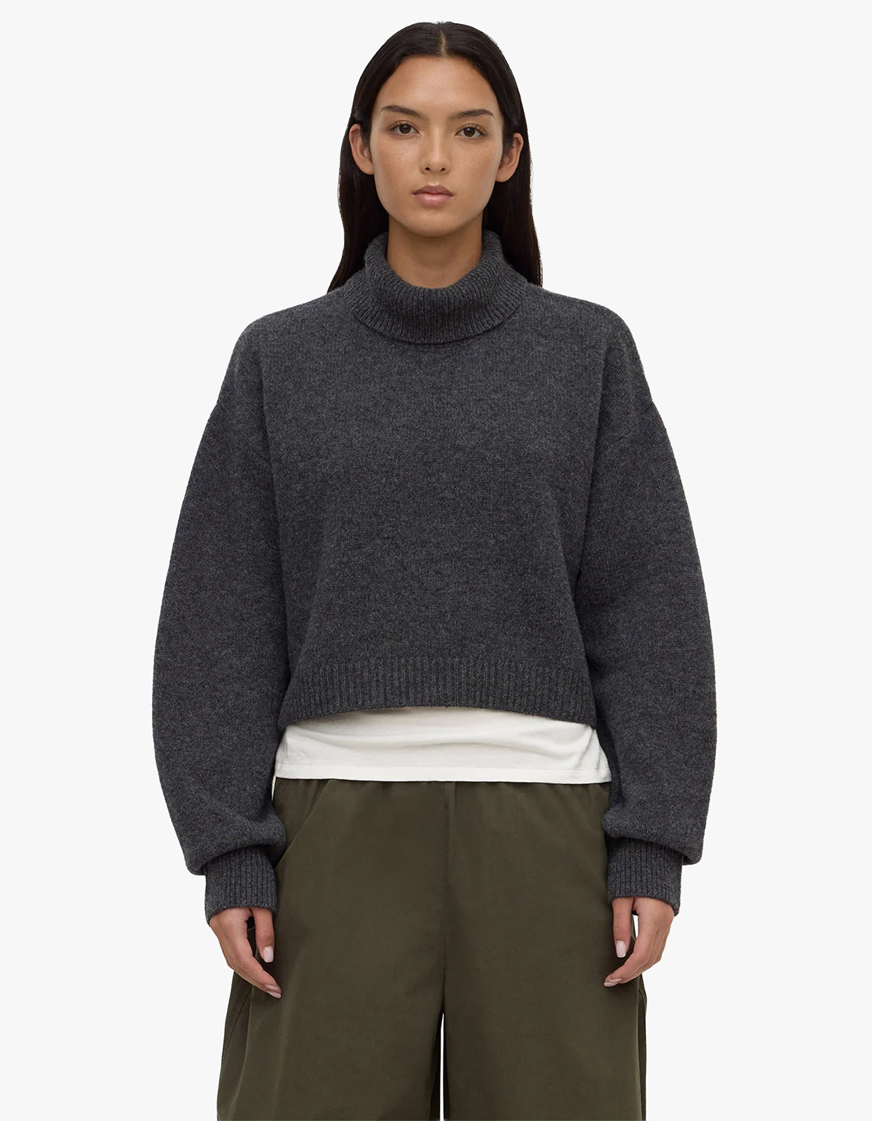 Paris Wool Cashmere Knit Turtleneck - Charcoal Marle
