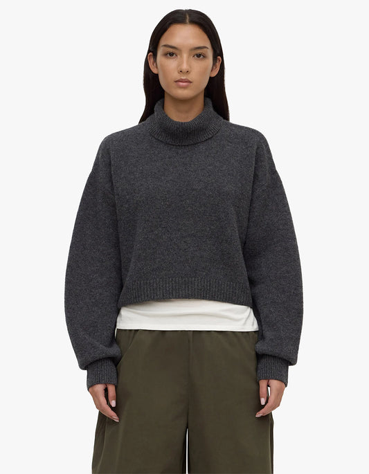 Paris Wool Cashmere Knit Turtleneck - Charcoal Marle