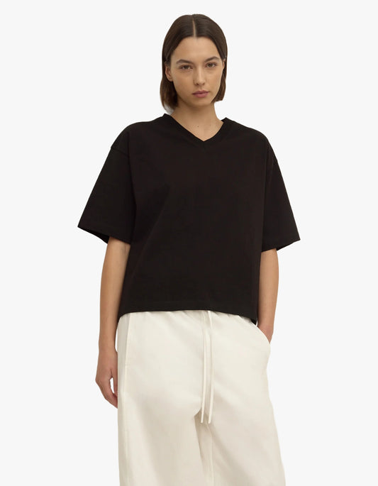 Ellie V Neck Oversized Tee - Black