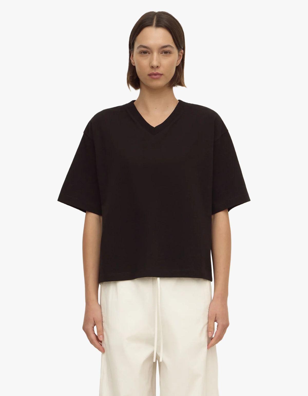 Ellie V Neck Oversized Tee - Black