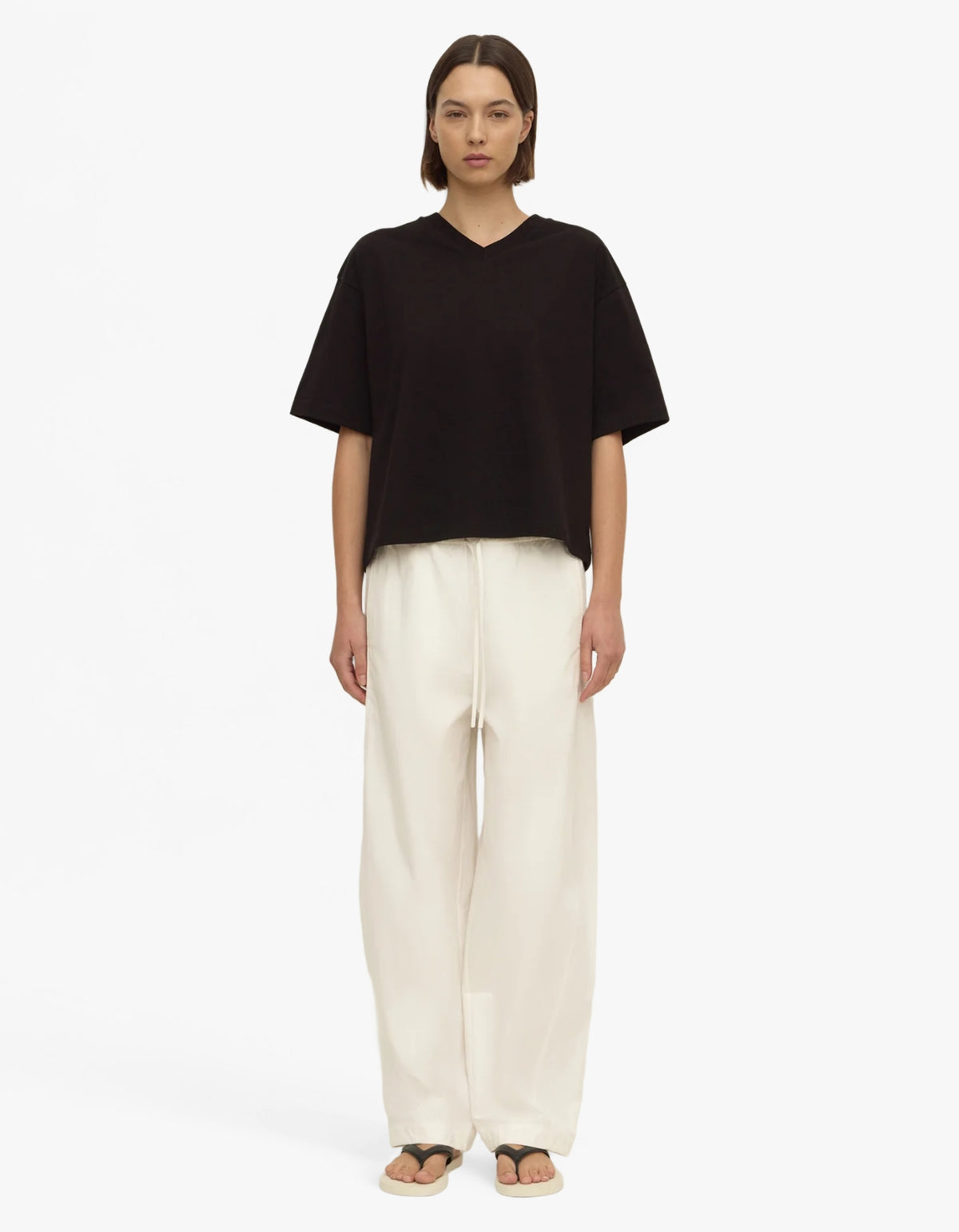 Ellie V Neck Oversized Tee - Black